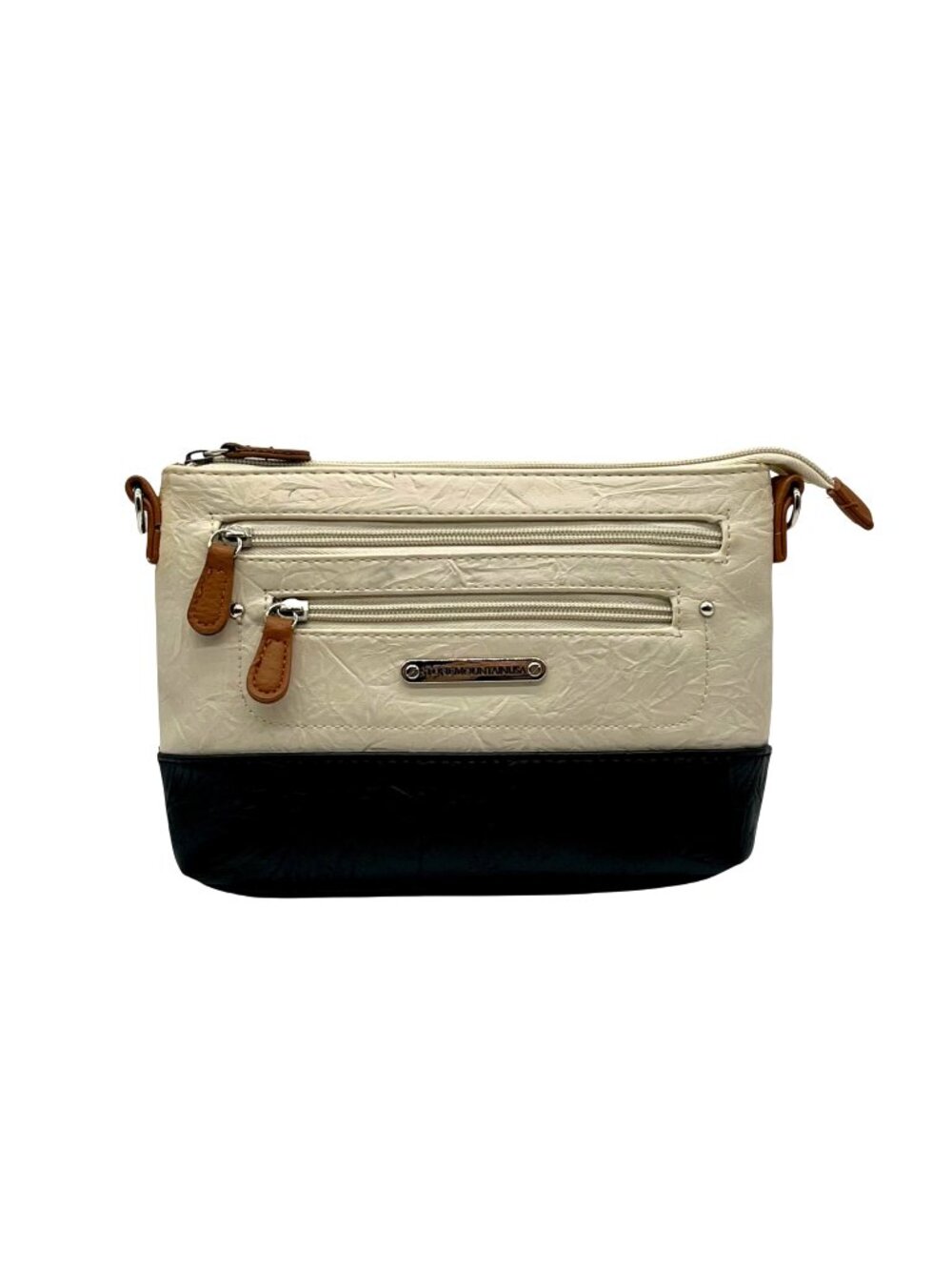Stone Mountain Off-White And Black Leather Convertible Crossbody Bag